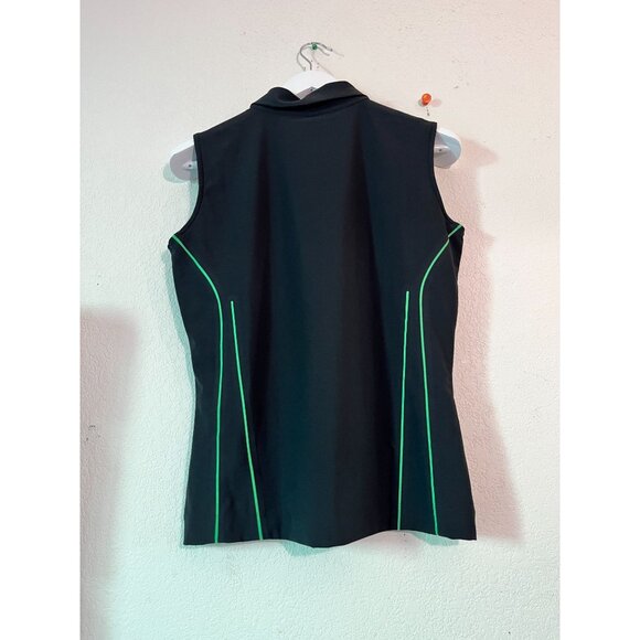 Nike Golf Womens Sleeveless Polo Shirt Medium Black Green Dri-FIT Stretch New - Picture 3 of 9